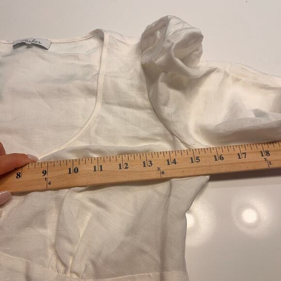 NEW Parker White Linen Puff Sleeve Mini Dress Size 4 - Picture 9 of 10